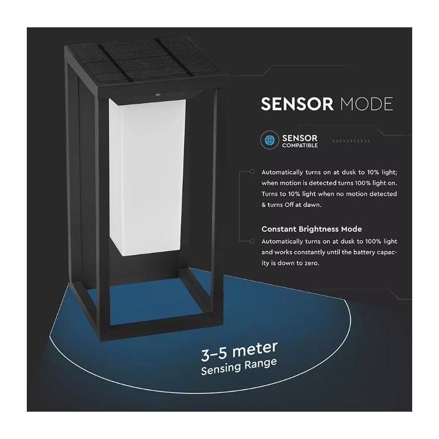 LED Solární nástěnné svítidlo se senzorem SAMSUNG CHIP LED/2W/3,7V IP65
