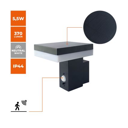 LED Solární nástěnné svítidlo se senzorem SOLARIS2 LED/5,5W/3,7V 4000K IP44 2600 mAh