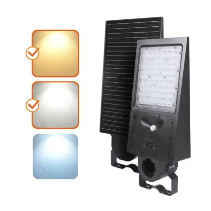 LED Stmívatelná solární pouliční lampa se senzorem STREET LED/30W/9,6V 3000/4000K 6000 mAh IP65 + dálkové ovládání
