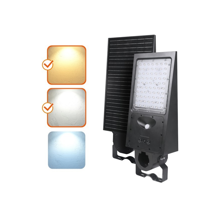 LED Stmívatelná solární pouliční lampa se senzorem STREET LED/30W/9,6V 3000/4000K 6000 mAh IP65 + dálkové ovládání