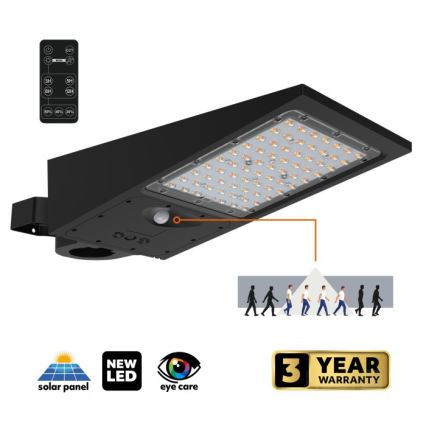 LED Stmívatelná solární pouliční lampa se senzorem STREET LED/30W/9,6V 3000/4000K 6000 mAh IP65 + dálkové ovládání