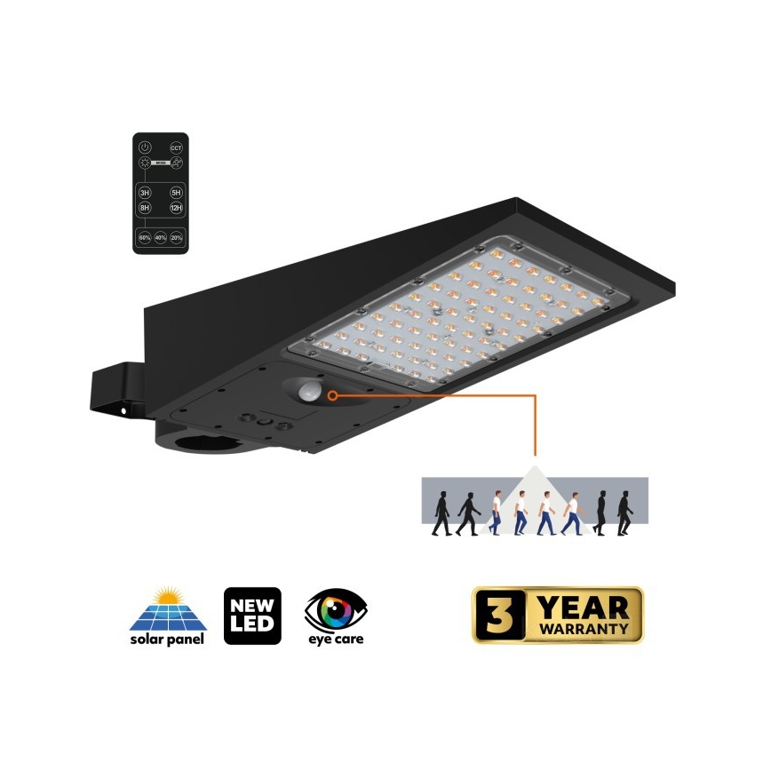 LED Stmívatelná solární pouliční lampa se senzorem STREET LED/30W/9,6V 3000/4000K 6000 mAh IP65 + dálkové ovládání