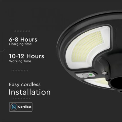 LED Solární pouliční lampa se senzorem LED/10W/3,2V IP65 4000K 15000 mAh + dálkové ovládání