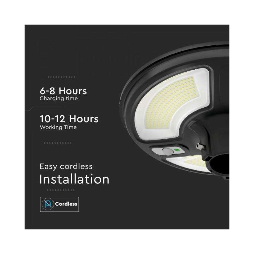 LED Solární pouliční lampa se senzorem LED/10W/3,2V IP65 4000K 15000 mAh + dálkové ovládání
