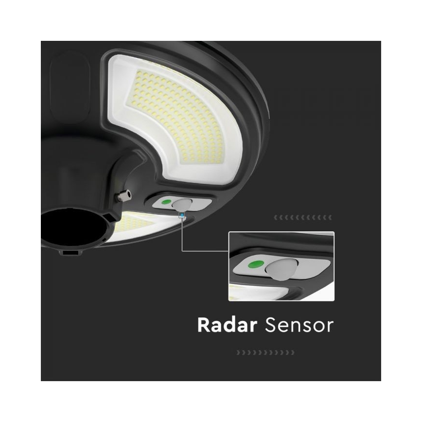 LED Solární pouliční lampa se senzorem LED/10W/3,2V IP65 4000K 15000 mAh + dálkové ovládání