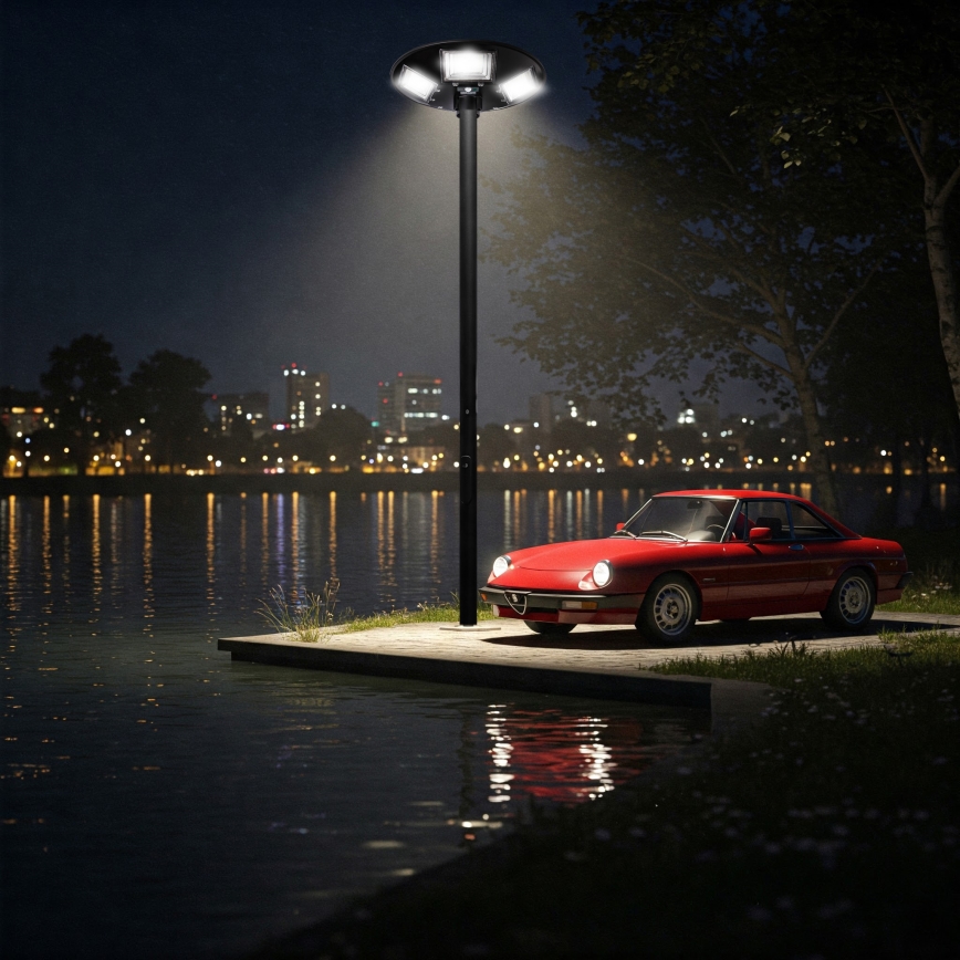LED Stmívatelná solární pouliční lampa se senzorem LED/22W/6V 18000 mAh 6500K IP65 černá + dálkové ovládání