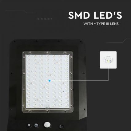 LED Solární pouliční lampa se senzorem LED/40W/9,6V IP65 6000K 12000 mAh + dálkové ovládání