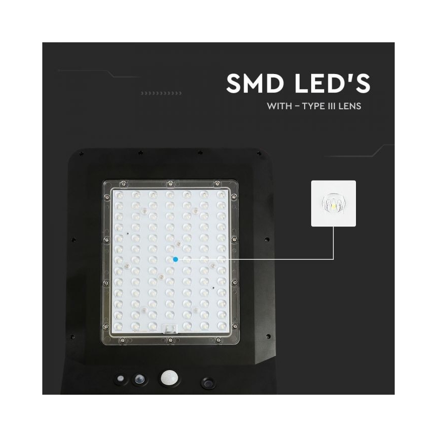 LED Solární pouliční lampa se senzorem LED/40W/9,6V IP65 6000K 12000 mAh + dálkové ovládání