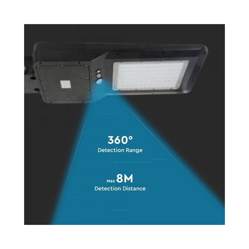 LED Solární pouliční lampa se senzorem LED/40W/9,6V IP65 6000K 12000 mAh + dálkové ovládání