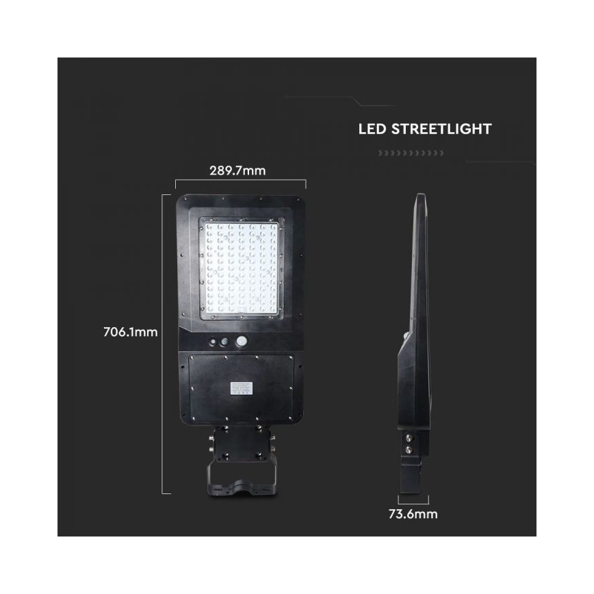 LED Solární pouliční lampa se senzorem LED/40W/9,6V IP65 6000K 12000 mAh + dálkové ovládání