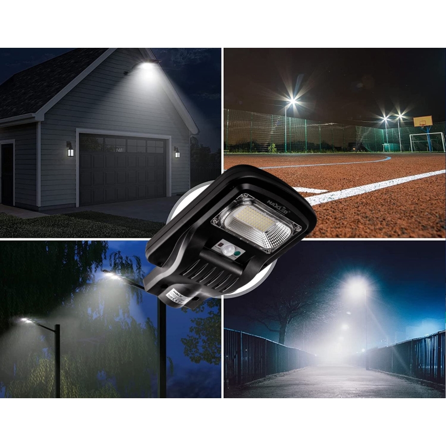 LED Stmívatelná solární pouliční lampa se senzorem LED/60W/6V 5500 mAh 6500K IP65 černá + dálkové ovládání