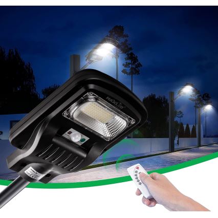 LED Stmívatelná solární pouliční lampa se senzorem LED/60W/6V 5500 mAh 6500K IP65 černá + dálkové ovládání