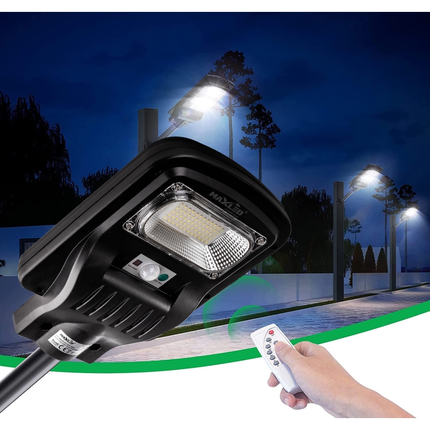LED Stmívatelná solární pouliční lampa se senzorem LED/60W/6V 5500 mAh 6500K IP65 černá + dálkové ovládání