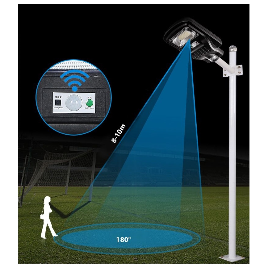 LED Stmívatelná solární pouliční lampa se senzorem LED/60W/6V 5500 mAh 6500K IP65 černá + dálkové ovládání