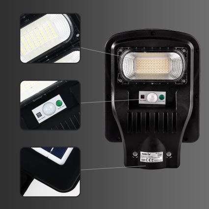 LED Stmívatelná solární pouliční lampa se senzorem LED/60W/6V 5500 mAh 6500K IP65 černá + dálkové ovládání