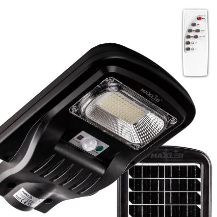 LED Stmívatelná solární pouliční lampa se senzorem LED/60W/6V 5500 mAh 6500K IP65 černá + dálkové ovládání