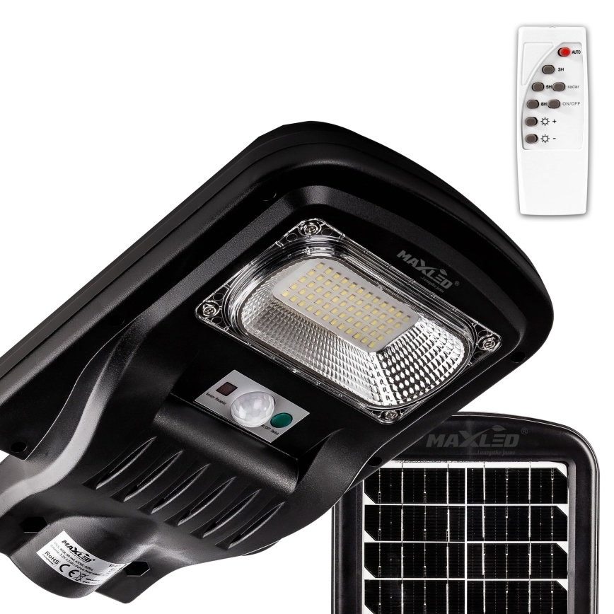 LED Stmívatelná solární pouliční lampa se senzorem LED/60W/6V 5500 mAh 6500K IP65 černá + dálkové ovládání