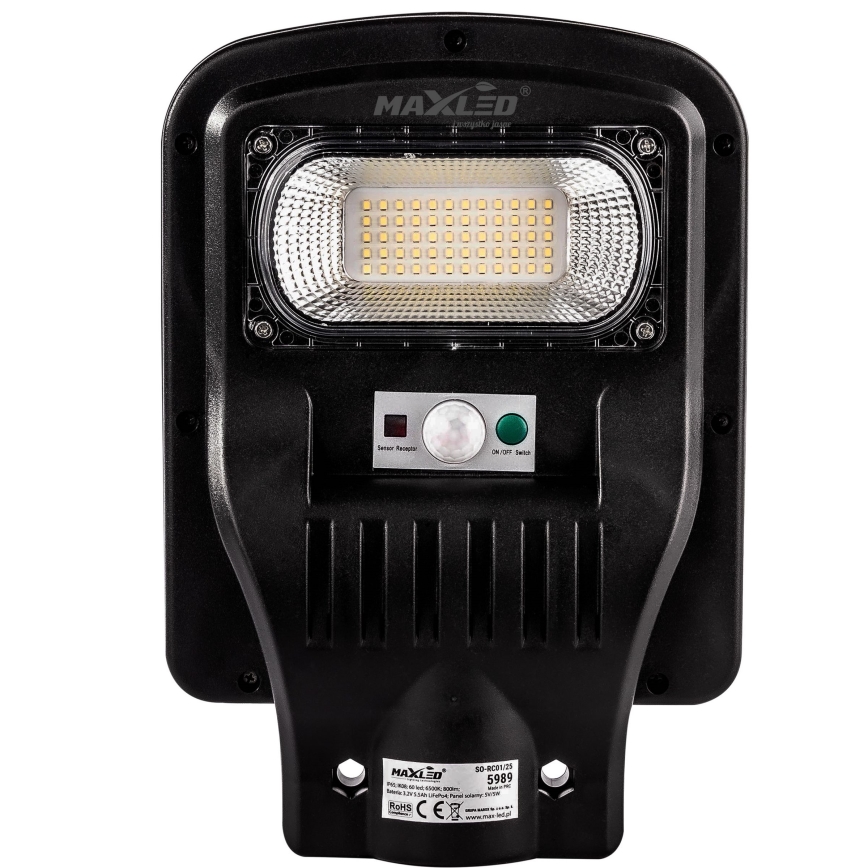 LED Stmívatelná solární pouliční lampa se senzorem LED/60W/6V 5500 mAh 6500K IP65 černá + dálkové ovládání