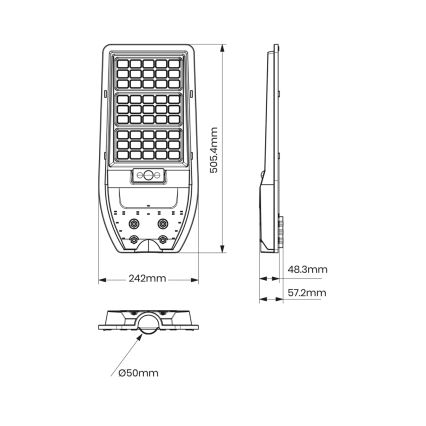 LED Solární pouliční lampa VIA 100W/10000 mAh 3,2V 6000K IP54 + dálkové ovládání