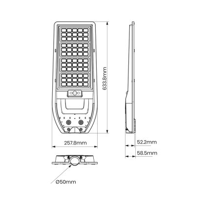 LED Solární pouliční lampa VIA 150W/15000 mAh 3,2V 6000K IP65 + dálkové ovládání