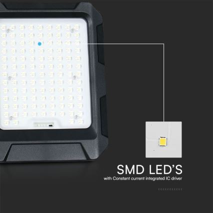 LED Solární reflektor LED/10W/3,7V IP65 4000K černá + dálkové ovládání