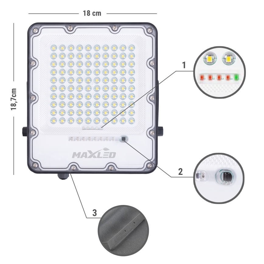 LED Venkovní stmívatelný solární reflektor LED/50W/3,2V 4500K IP65 černá + dálkové ovládání