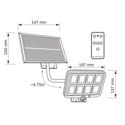 LED Solární reflektor se senzorem INTEGRA LED/3W/3,7V IP44 + dálkové ovládání