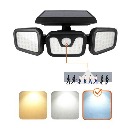 LED Solární reflektor se senzorem LED/1,5W/3,7V 6000K IP44 2400 mAh