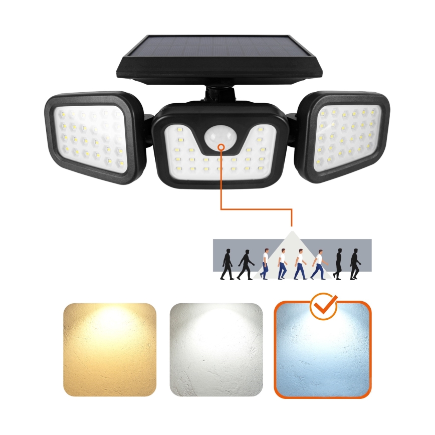 LED Solární reflektor se senzorem LED/1,5W/3,7V 6000K IP44 2400 mAh