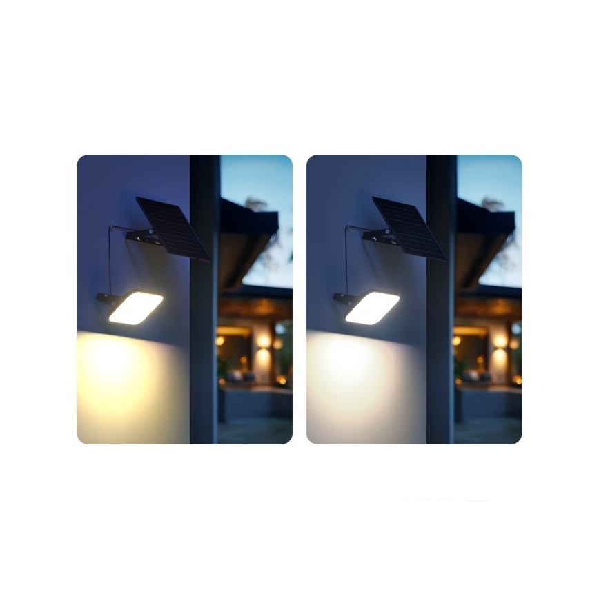 LED Stmívatelný solární reflektor se senzorem LED/10W/3,7V 3000/4000K IP65 3600 mAh + dálkové ovládání