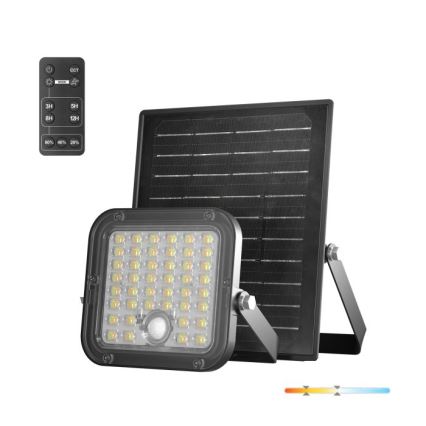 LED Stmívatelný solární reflektor se senzorem LED/10W/3,7V 3000/4000K IP65 3600 mAh + dálkové ovládání