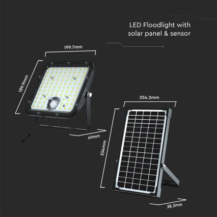 LED Solární reflektor se senzorem LED/30W/6,4V 4000K + dálkové ovládání