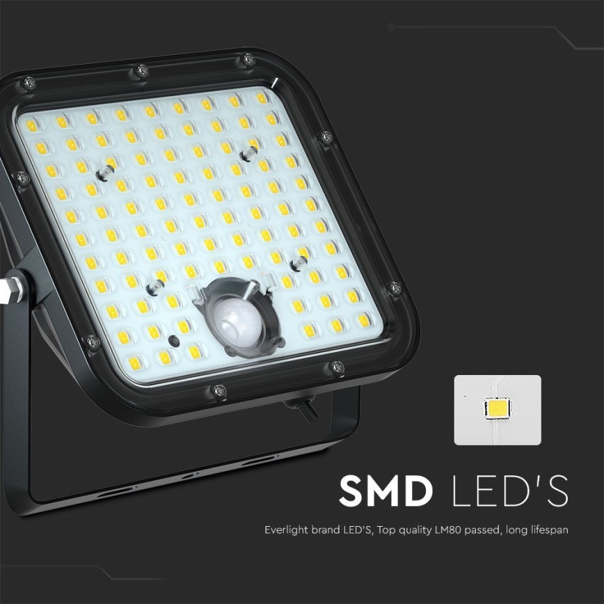 LED Solární reflektor se senzorem LED/30W/6,4V 6400K + dálkové ovládání