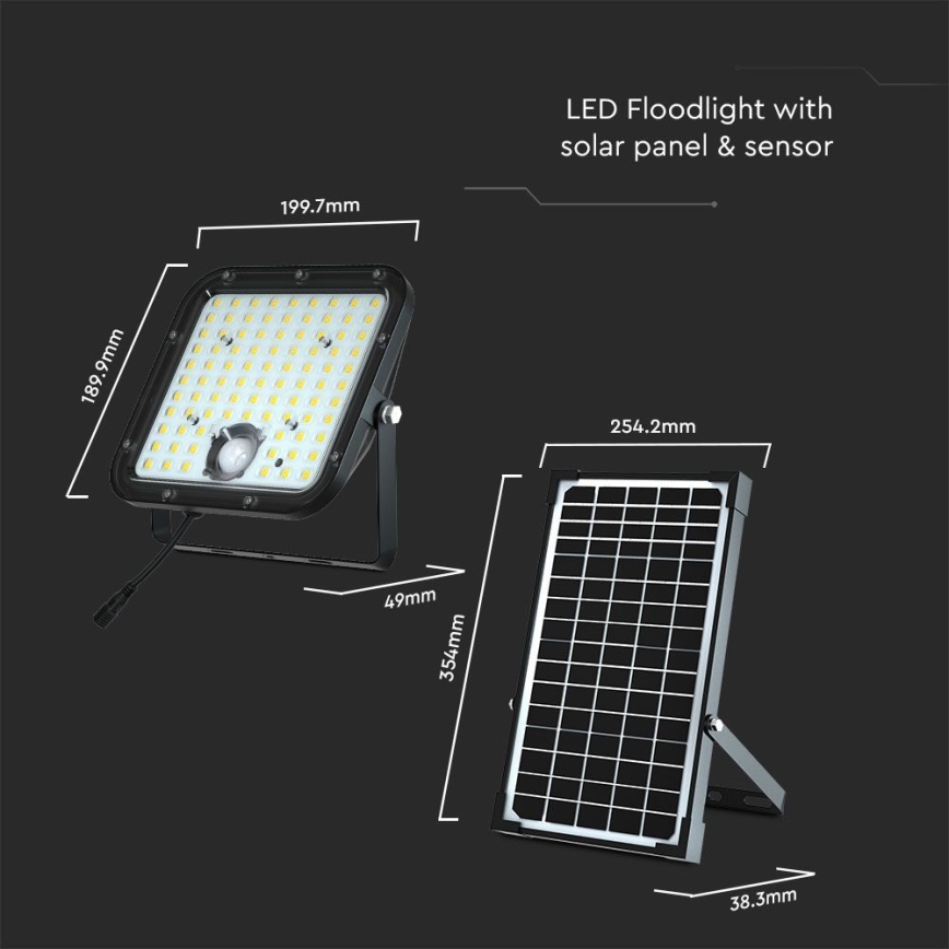 LED Solární reflektor se senzorem LED/30W/6,4V 6400K + dálkové ovládání