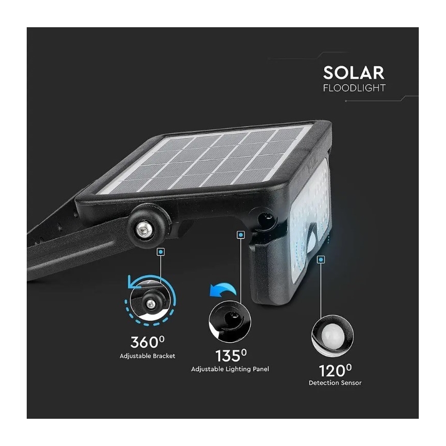 LED Solární reflektor se senzorem LED/5W/3,7V IP65 4000K 3000 mAh