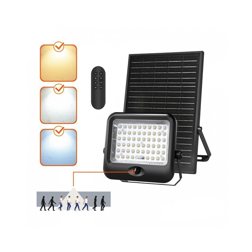 LED Solární reflektor se senzorem MHCS LED/20W/3,2V 3000/4000/6500K IP65 10000 mAh + dálkové ovládání