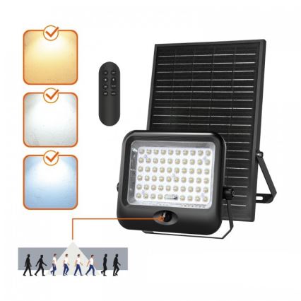 LED Solární reflektor se senzorem MHCS LED/35W/3,2V 3000/4000/6500K IP65 15000 mAh + dálkové ovládání