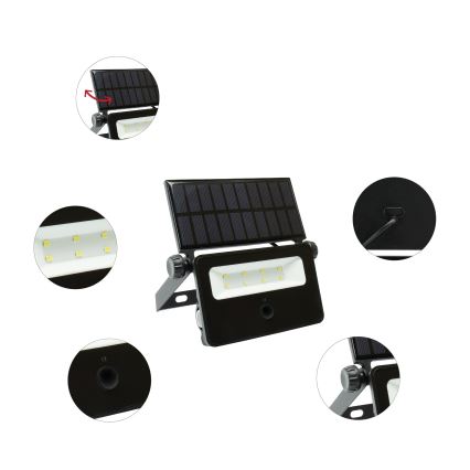 LED Solární reflektor se senzorem NOCTIS LED/2W/1800 mAh 3,7V 6000K IP65