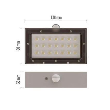 LED Solární reflektor se senzorem pohybu LED/3,7V 1200mAh 4000K IP65 bílá