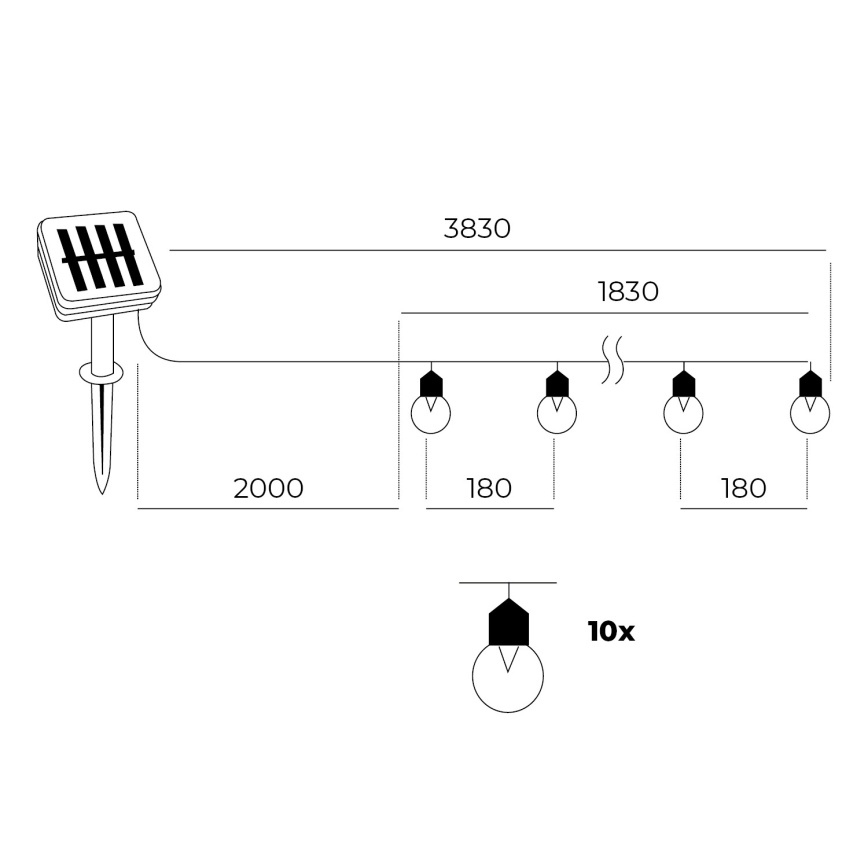 LED Solární řetěz 10xLED/0,12W/1,2V 1xAA IP44 6000K 300 mAh