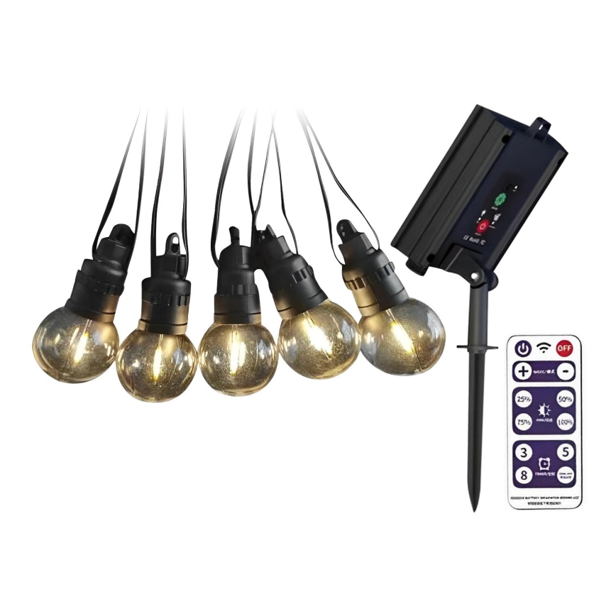 LED Solární řetěz 10xLED/0,5/4,5V 12 m 3000K IP44 1200 mAh + dálkové ovládání