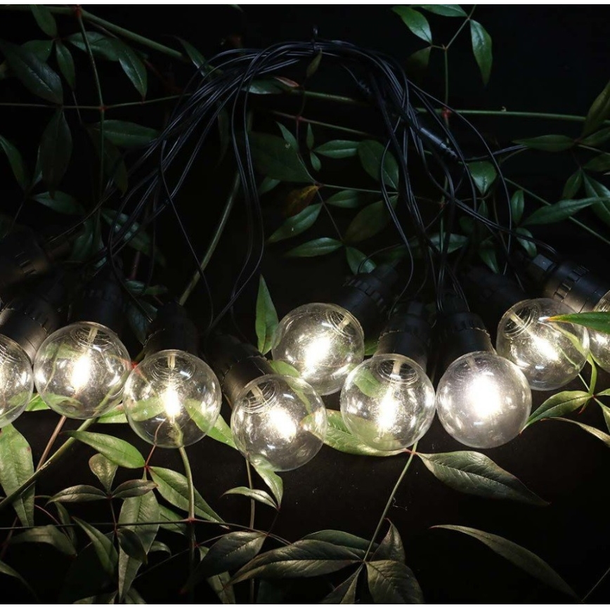 LED Solární řetěz 10xLED/0,5/4,5V 12 m 3000K IP44 1200 mAh + dálkové ovládání