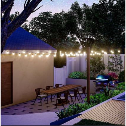 LED Solární řetěz 10xLED/0,5/4,5V 12 m 3000K IP44 1200 mAh + dálkové ovládání