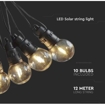 LED Solární řetěz 10xLED/0,5/4,5V 12 m 3000K IP44 + dálkové ovládání