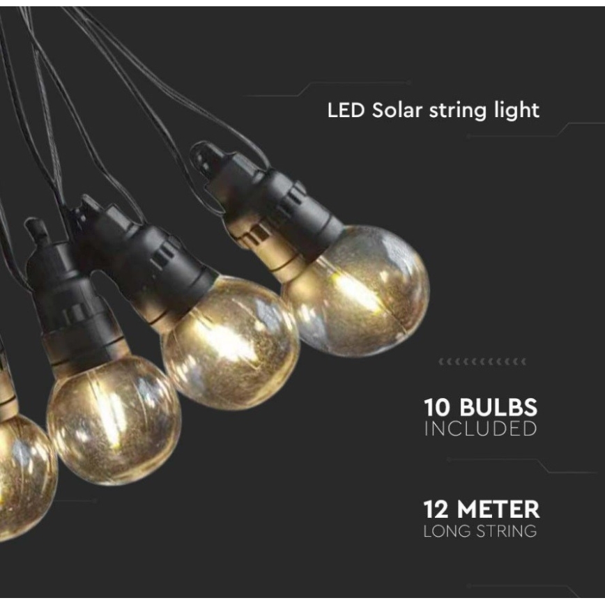 LED Solární řetěz 10xLED/0,5/4,5V 12 m 3000K IP44 1200 mAh + dálkové ovládání