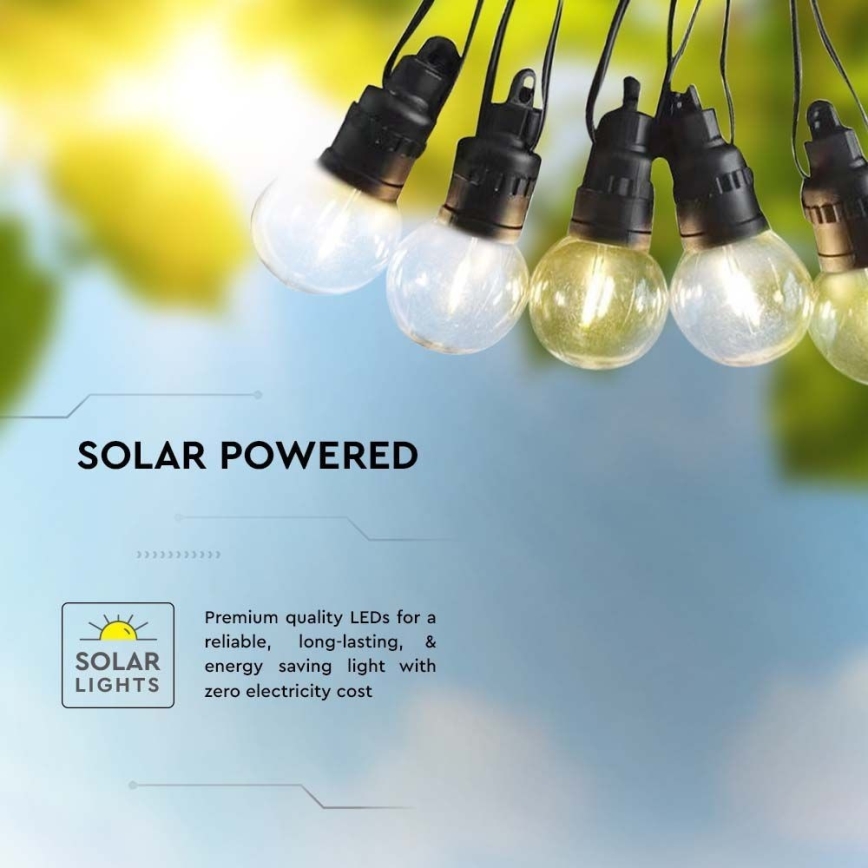 LED Solární řetěz 10xLED/0,5/4,5V 12 m 3000K IP44 1200 mAh + dálkové ovládání