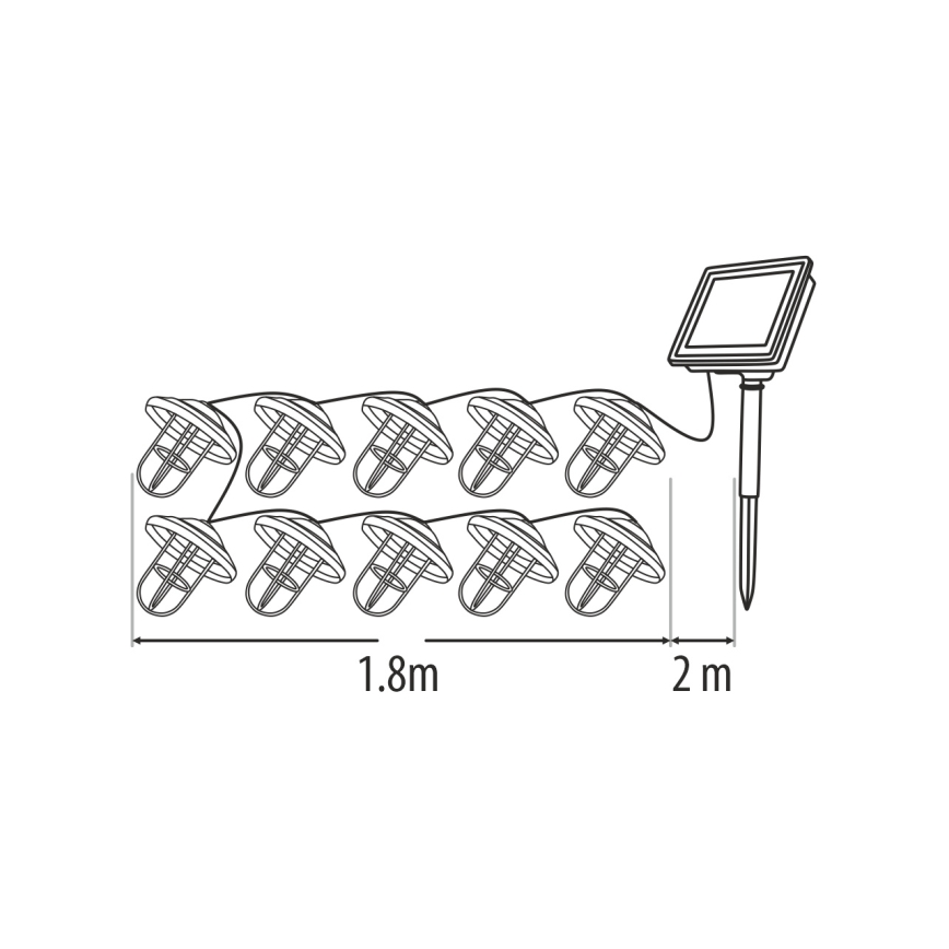 LED Solární řetěz 10xLED/1,2V 300 mAh 3,8 m IP44 měděná