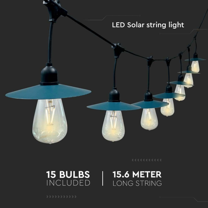 LED Solární řetěz 15xLED/0,2W/3,7V 15,6 m 3000K IP44 2400 mAh