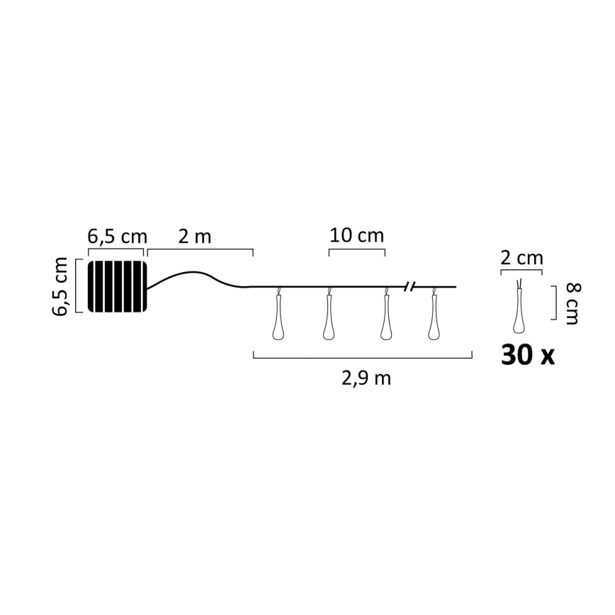 LED Solární řetěz ICE 30xLED/1,2V 300 mAh IP44