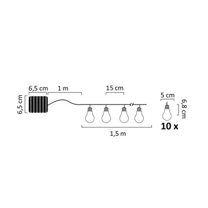 LED Solární řetěz PARTY 10xLED/1,2V IP44